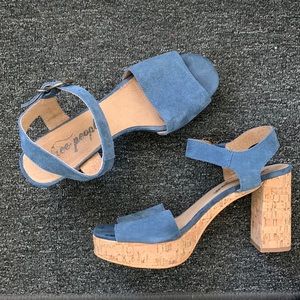 Free People Brooke Platform Blue Cork Heels Size 41